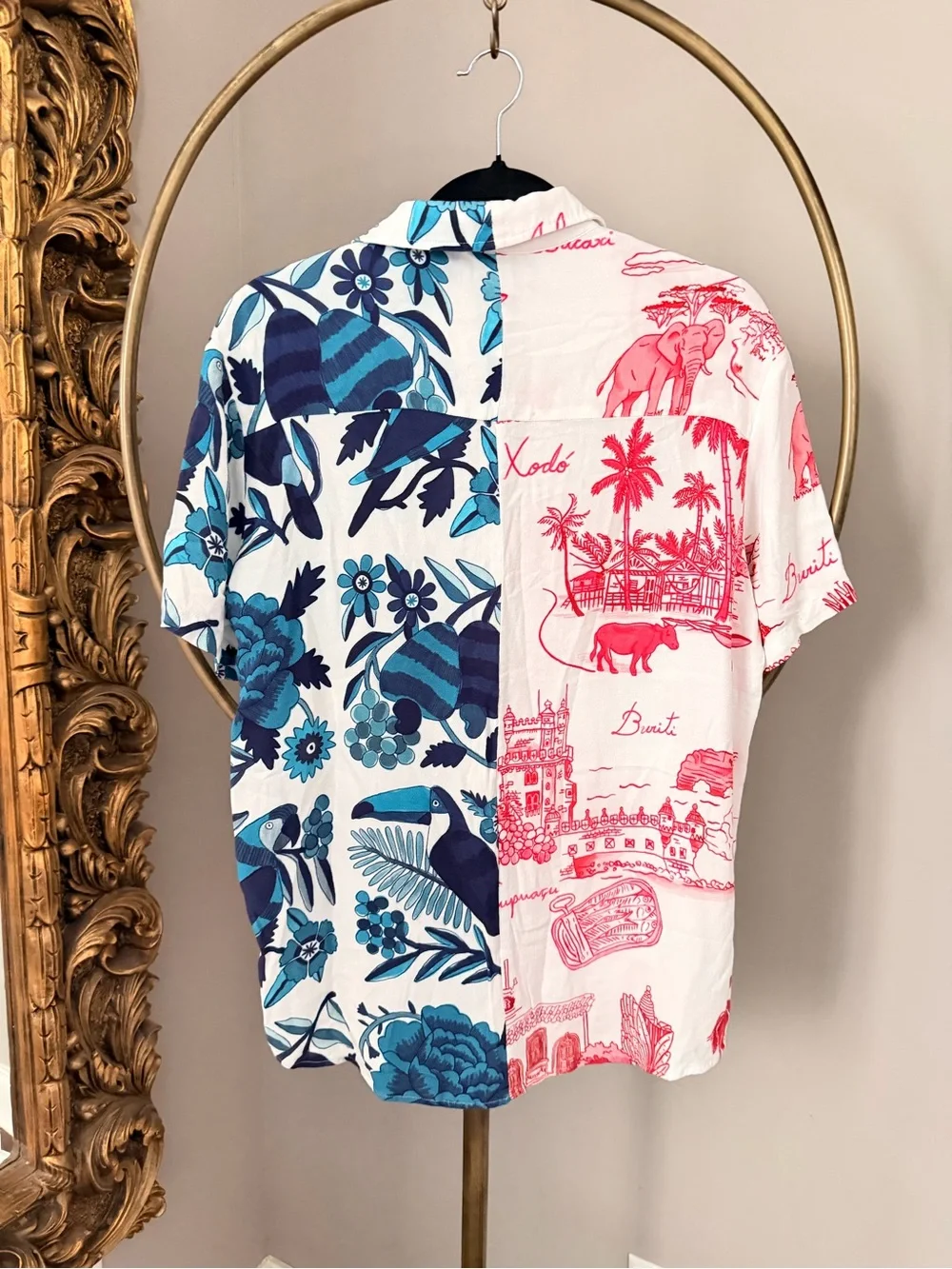FARM Rio Two-Tone Red & Blue Tropical Button-Down Shirt - Picture 4 of 5